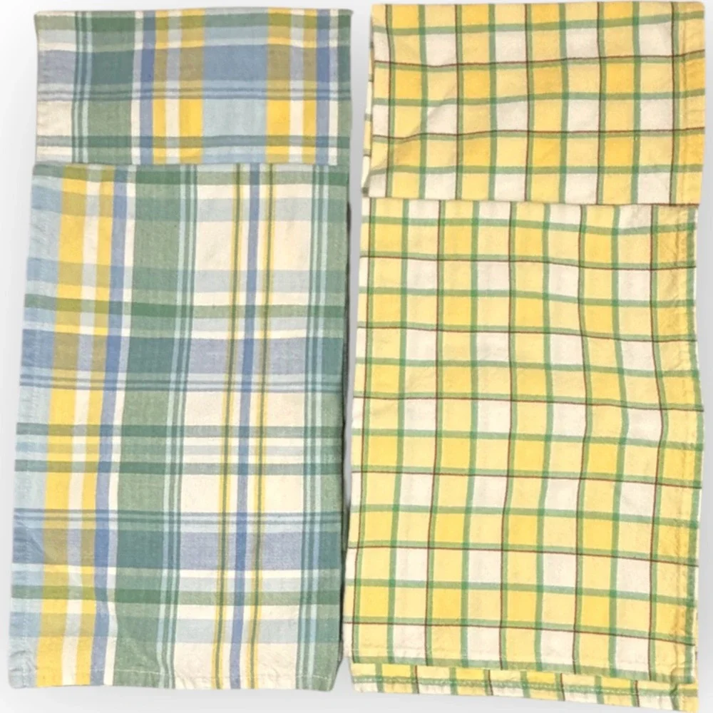 4 Park Designs Plaid Kitchen Tea Towels Yellow Green Blue Cotton Farmhouse India